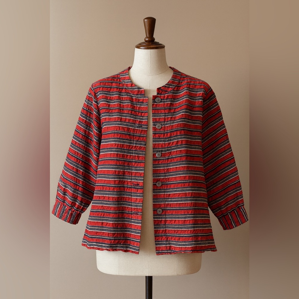 French Laundry SILK Red Striped Blazer, Size XL Elegant Party Jacket